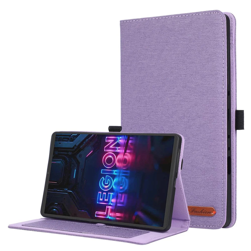 For Lenovo Tab Gen 5 / Legion Y700 (Gen 5) Case with Stand Card Holder Cloth Texture Leather Tablet Cover - Purple - 1