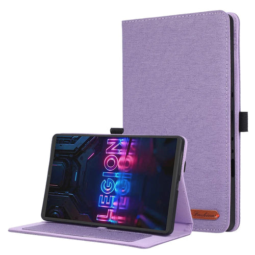 For Lenovo Tab Gen 5 / Legion Y700 (Gen 5) Case with Stand Card Holder Cloth Texture Leather Tablet Cover - Purple - 1