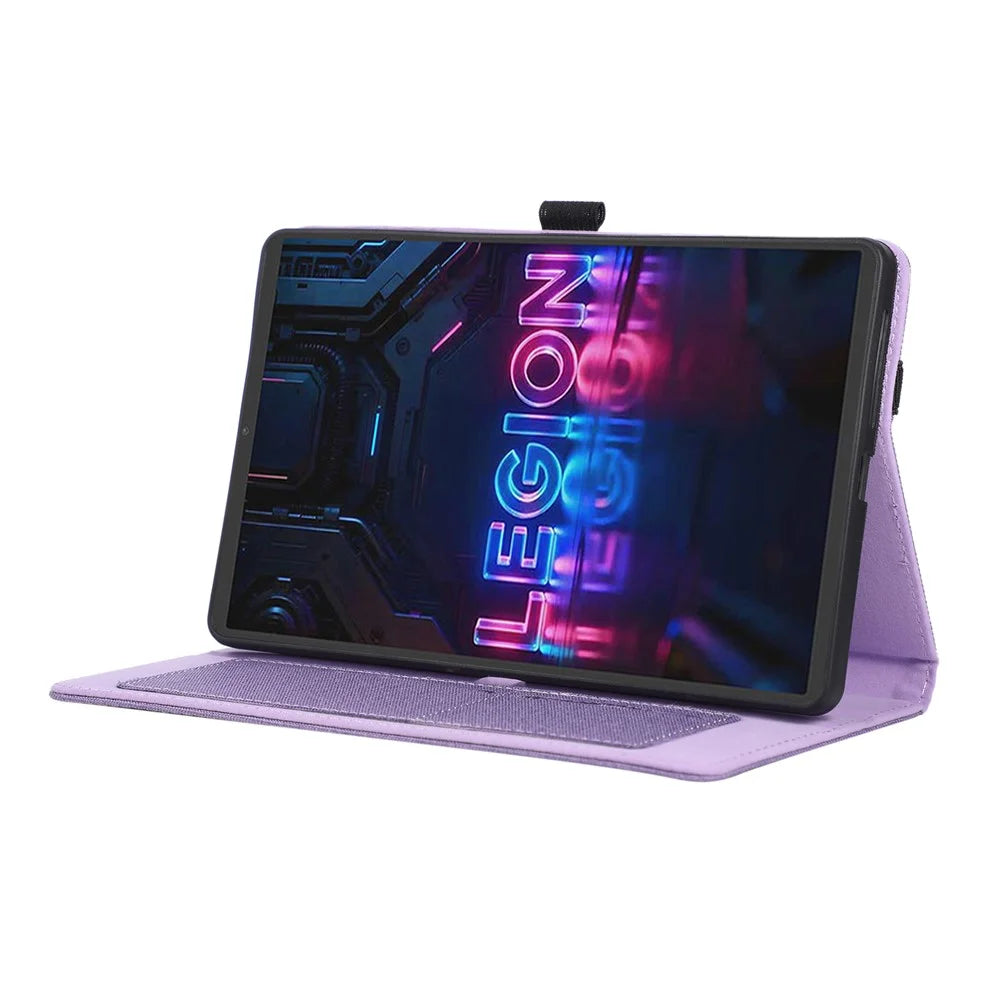 For Lenovo Tab Gen 5 / Legion Y700 (Gen 5) Case with Stand Card Holder Cloth Texture Leather Tablet Cover - Purple - 3