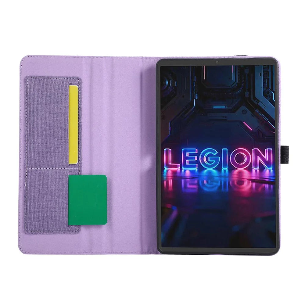 For Lenovo Tab Gen 5 / Legion Y700 (Gen 5) Case with Stand Card Holder Cloth Texture Leather Tablet Cover - Purple - 4