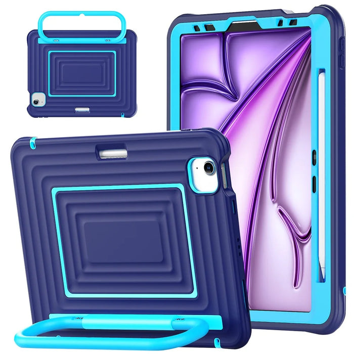 Tablet Case for iPad Air 11 (2026) / (2025) / (2024) / Air (2022) / (2020) / iPad Pro 11 (2022) / (2021) / (2020) / (2018) Wavy Texture Silicone PC Cover with Kickstand / Shoulder Strap - Navy Blue - 1