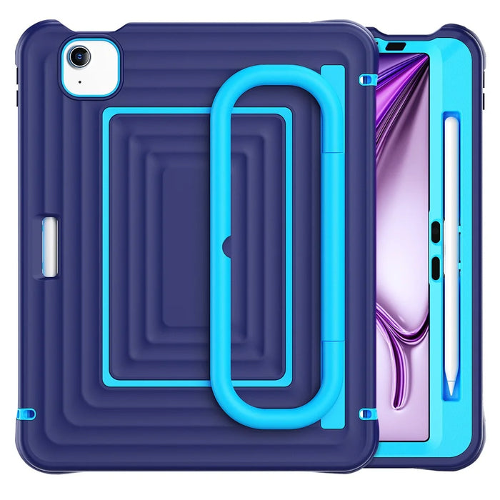 Tablet Case for iPad Air 11 (2026) / (2025) / (2024) / Air (2022) / (2020) / iPad Pro 11 (2022) / (2021) / (2020) / (2018) Wavy Texture Silicone PC Cover with Kickstand / Shoulder Strap - Navy Blue - 2