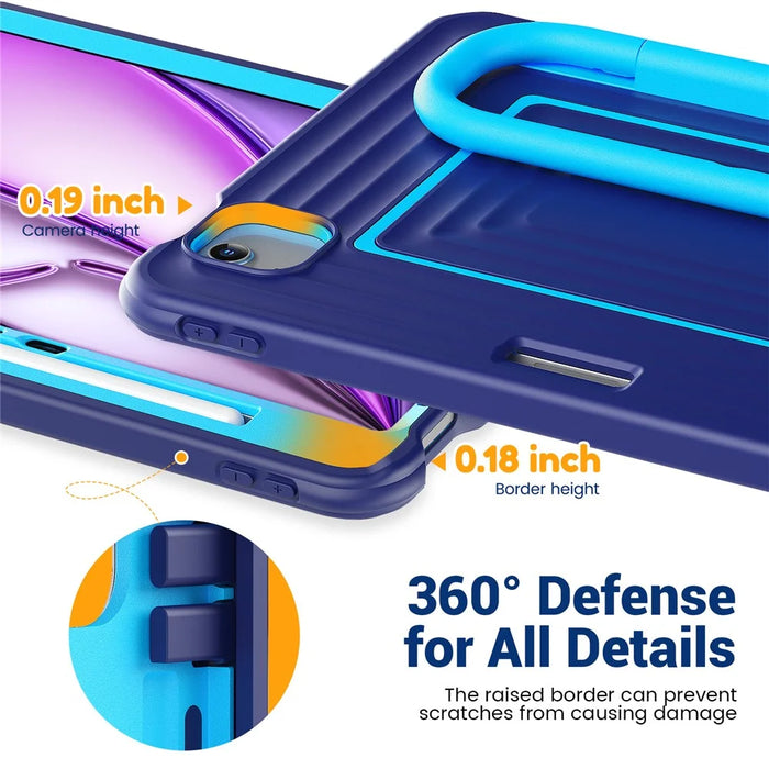 Tablet Case for iPad Air 11 (2026) / (2025) / (2024) / Air (2022) / (2020) / iPad Pro 11 (2022) / (2021) / (2020) / (2018) Wavy Texture Silicone PC Cover with Kickstand / Shoulder Strap - Navy Blue - 4