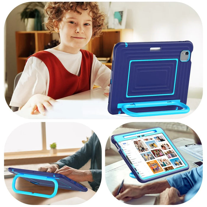 Tablet Case for iPad Air 11 (2026) / (2025) / (2024) / Air (2022) / (2020) / iPad Pro 11 (2022) / (2021) / (2020) / (2018) Wavy Texture Silicone PC Cover with Kickstand / Shoulder Strap - Navy Blue - 5