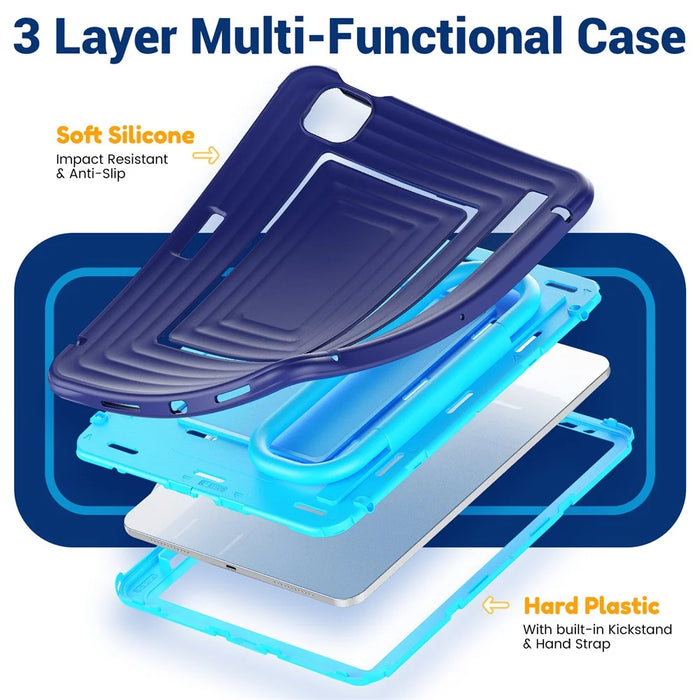 Tablet Case for iPad Air 11 (2026) / (2025) / (2024) / Air (2022) / (2020) / iPad Pro 11 (2022) / (2021) / (2020) / (2018) Wavy Texture Silicone PC Cover with Kickstand / Shoulder Strap - Navy Blue - 6