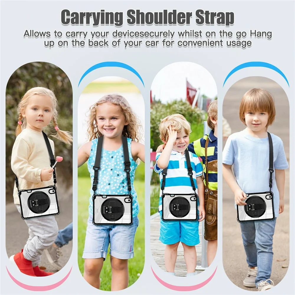 Tablet Case for iPad mini (2024)  /  (2021) Kickstand Clear PC TPU Shockproof Full Body Protective Cover with 360° Rotating Hand Strap  /  Shoulder Strap - Black - 5