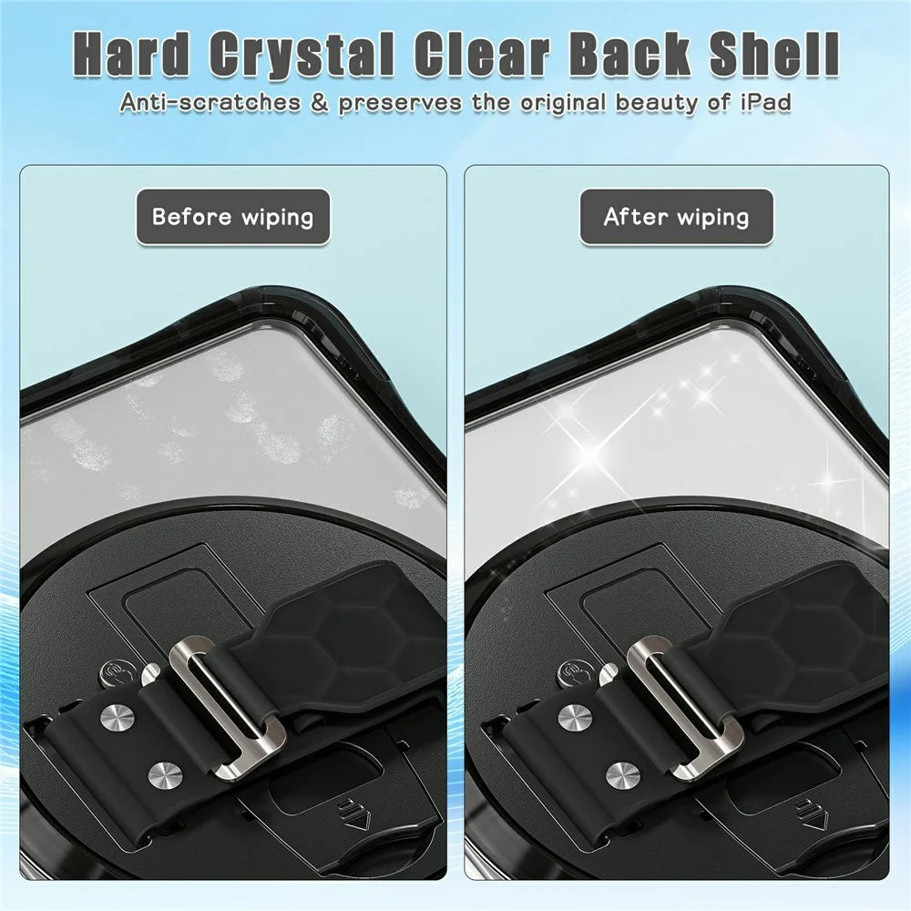 Tablet Case for iPad mini (2024)  /  (2021) Kickstand Clear PC TPU Shockproof Full Body Protective Cover with 360° Rotating Hand Strap  /  Shoulder Strap - Black - 7