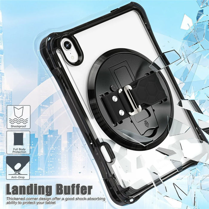 Tablet Case for iPad mini (2024)  /  (2021) Kickstand Clear PC TPU Shockproof Full Body Protective Cover with 360° Rotating Hand Strap  - Black - 3