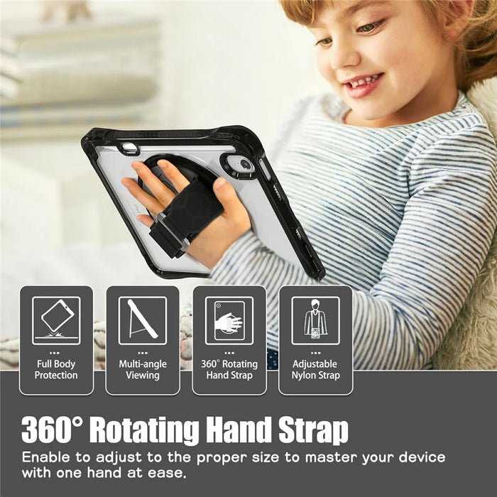 Tablet Case for iPad mini (2024)  /  (2021) Kickstand Clear PC TPU Shockproof Full Body Protective Cover with 360° Rotating Hand Strap  - Black - 7