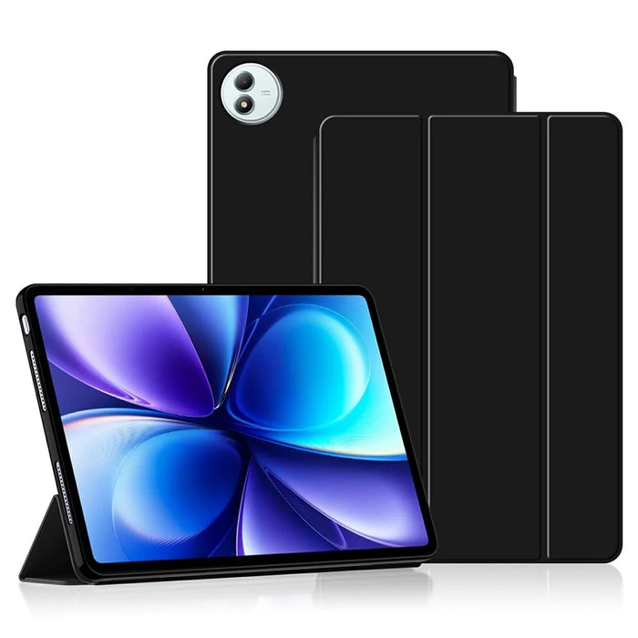 For vivo Pad6 Pro Case PU Leather TPU Back Trifold Stand Tablet Cover - Black - 1