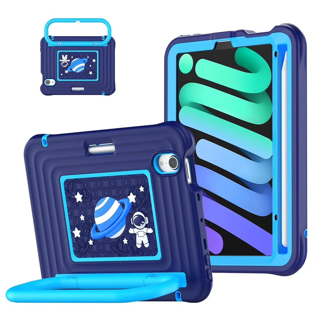 Kids Tablet Case for iPad mini (2024)  /  (2021) Silicone PC Cover with Kickstand  /  Shoulder Strap - Navy Blue - 1