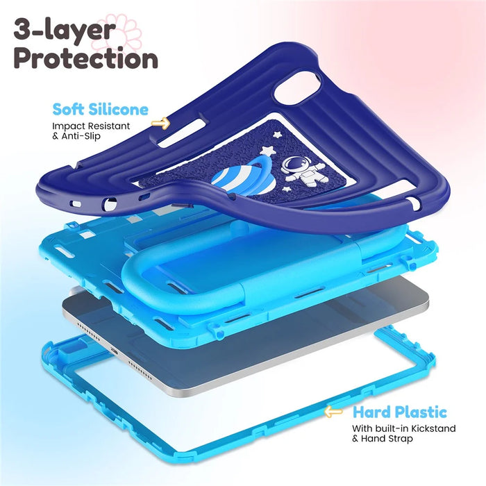 Kids Tablet Case for iPad mini (2024)  /  (2021) Silicone PC Cover with Kickstand  /  Shoulder Strap - Navy Blue - 4