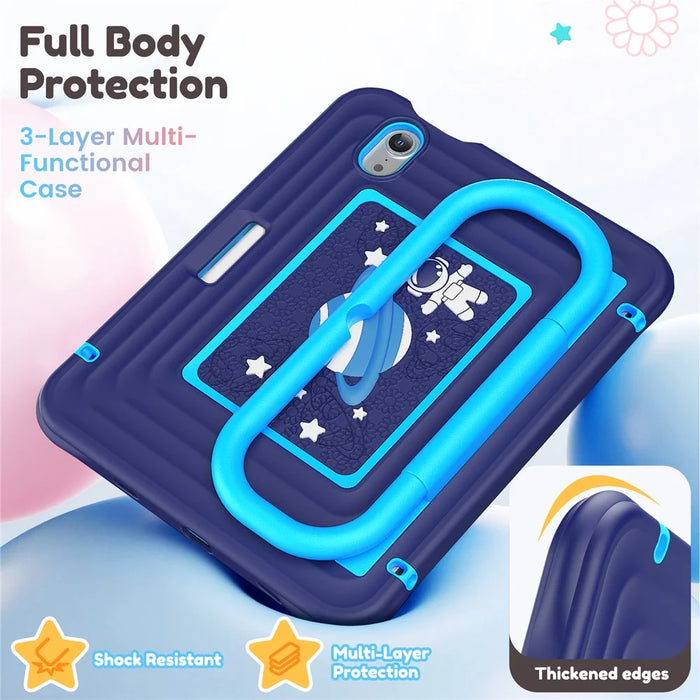 Kids Tablet Case for iPad mini (2024)  /  (2021) Silicone PC Cover with Kickstand  /  Shoulder Strap - Navy Blue - 5