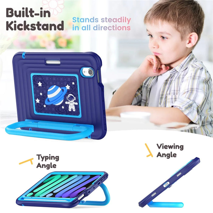 Kids Tablet Case for iPad mini (2024)  /  (2021) Silicone PC Cover with Kickstand  /  Shoulder Strap - Navy Blue - 6