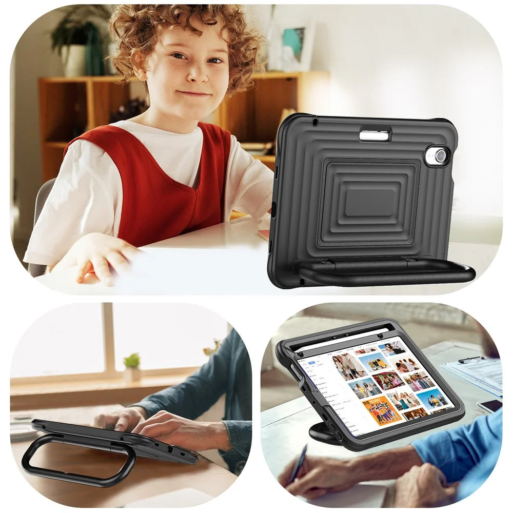 Tablet Case for iPad mini (2024)  /  (2021) Wavy Texture Silicone PC Cover with Kickstand   /   Shoulder Strap - Black - 6
