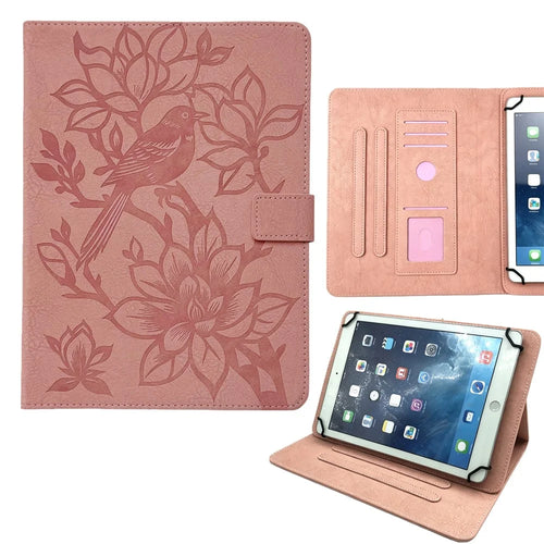 Tablet Case for iPad Air 11 (2026)  /  (2025)  /  (2024)  /  Pro 11 (2025)  /  (2024) Embossed Magpie Pattern TPU PU Protective Cover with Card Slots - Pink - 1