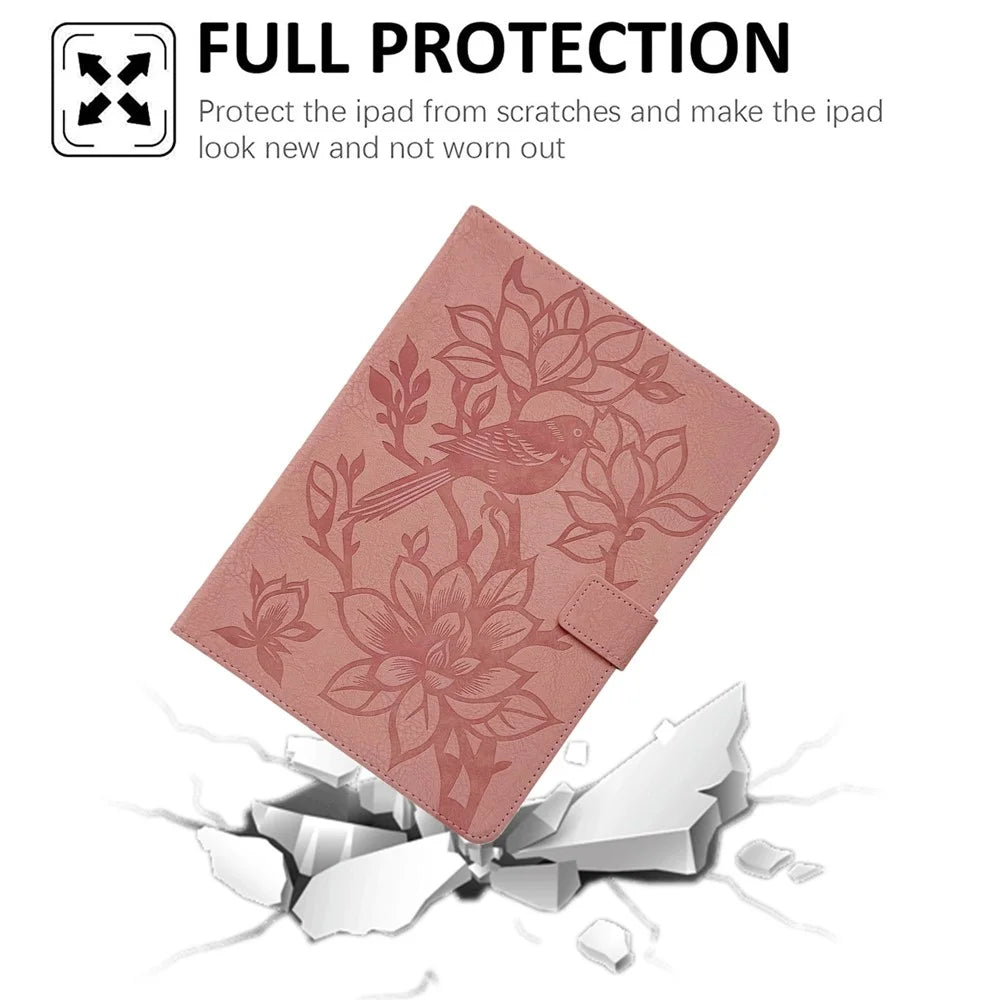 Tablet Case for iPad Air 11 (2026)  /  (2025)  /  (2024)  /  Pro 11 (2025)  /  (2024) Embossed Magpie Pattern TPU PU Protective Cover with Card Slots - Pink - 4