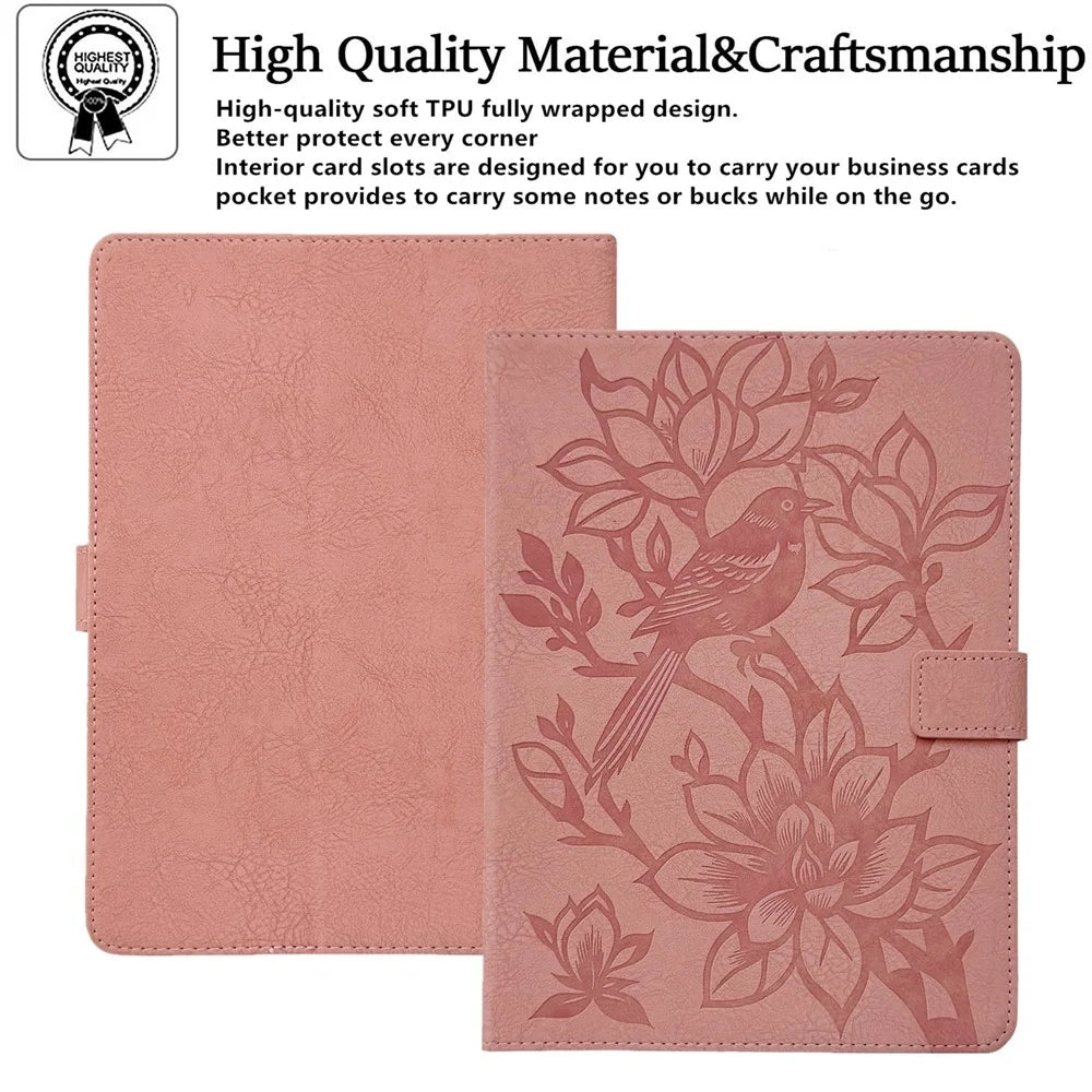 Tablet Case for iPad Air 11 (2026)  /  (2025)  /  (2024)  /  Pro 11 (2025)  /  (2024) Embossed Magpie Pattern TPU PU Protective Cover with Card Slots - Pink - 5