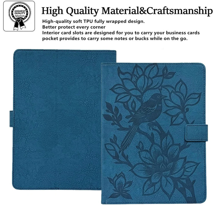 Tablet Case for iPad Mini  /  2  /  3  /  4  /  (2024)  /  (2021)  /  (2019) 7.9 inch  /  Wi-Fi  /  iPod mini (1st Generation Embossed Magpie Pattern TPU PU Protective Cover with Card Slots - Blue - 5