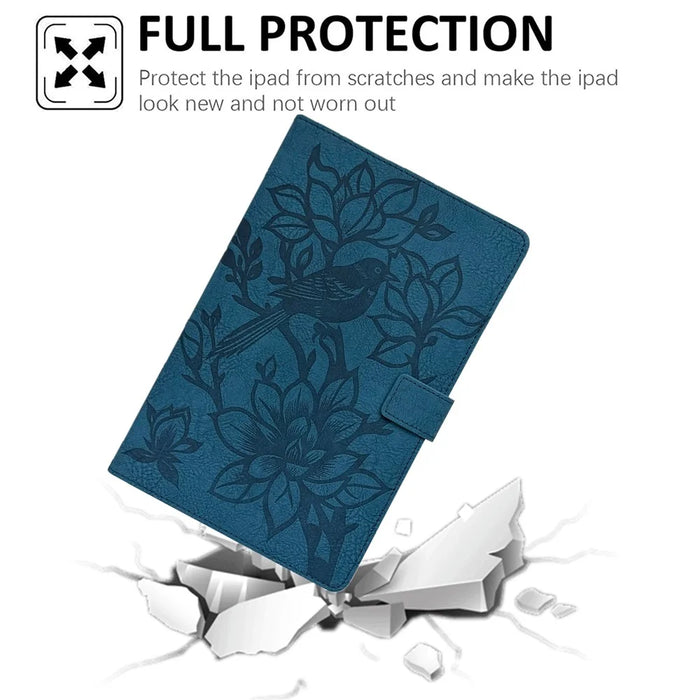 Tablet Case for Amazon Fire HD 10 (2019)  /  (2017)  /  (2015) Embossed Magpie Pattern TPU PU Protective Cover with Card Slots - Blue - 4