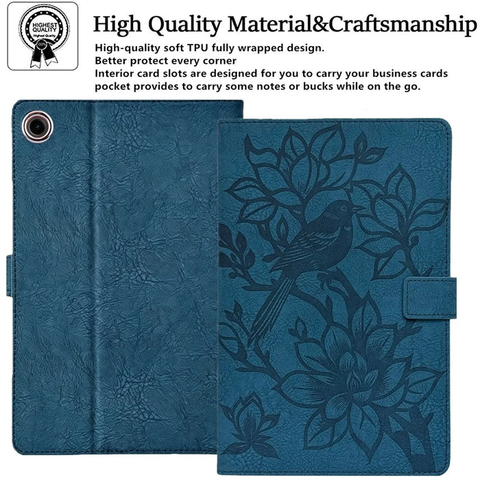 Tablet Case for Amazon Fire HD 10 (2019)  /  (2017)  /  (2015) Embossed Magpie Pattern TPU PU Protective Cover with Card Slots - Blue - 5