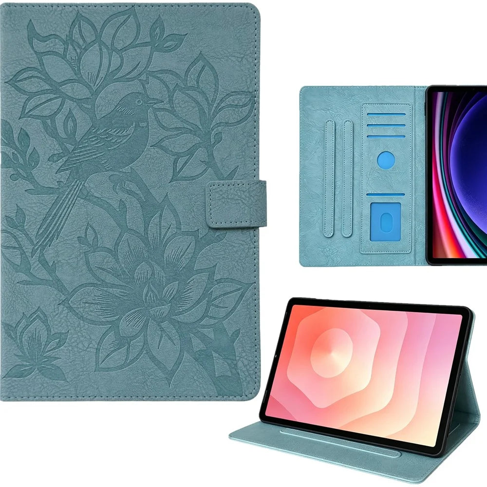 Tablet Case for Amazon Fire HD 8 (2018)  /  (2017)  /  (2016)  /  (2015)  Embossed Magpie Pattern TPU PU Protective Cover with Card Slots - Misty Blue - 1