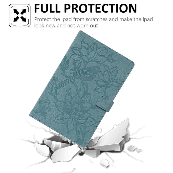 Tablet Case for Amazon Fire HD 8 (2018)  /  (2017)  /  (2016)  /  (2015)  Embossed Magpie Pattern TPU PU Protective Cover with Card Slots - Misty Blue - 4