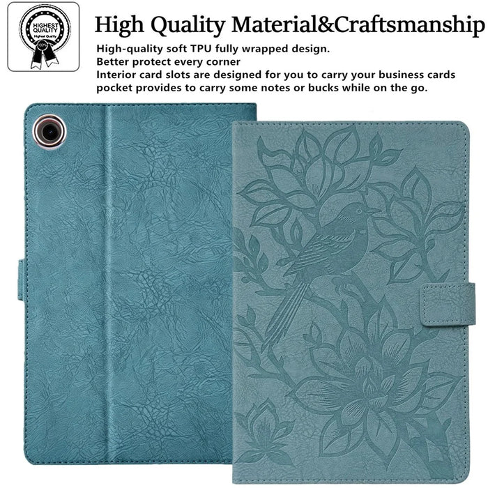 Tablet Case for Amazon Fire HD 8 (2018)  /  (2017)  /  (2016)  /  (2015)  Embossed Magpie Pattern TPU PU Protective Cover with Card Slots - Misty Blue - 5