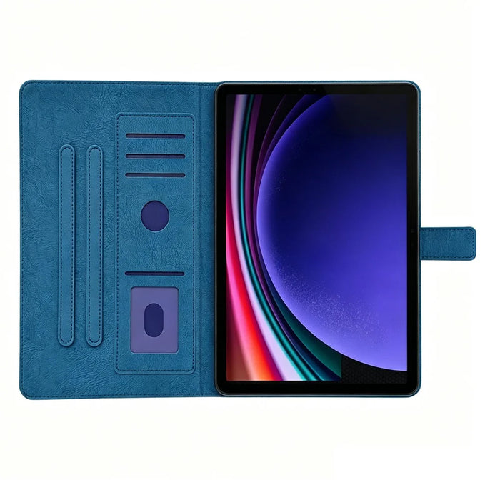 For Samsung Galaxy Tab S11 Tablet Case Embossed Magpie Pattern TPU PU Protective Cover with Card Slots - Blue - 3