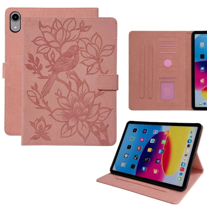 Tablet Case for iPad mini (2024)  /  (2021) Embossed Magpie Pattern TPU PU Protective Cover with Card Slots - Pink - 1