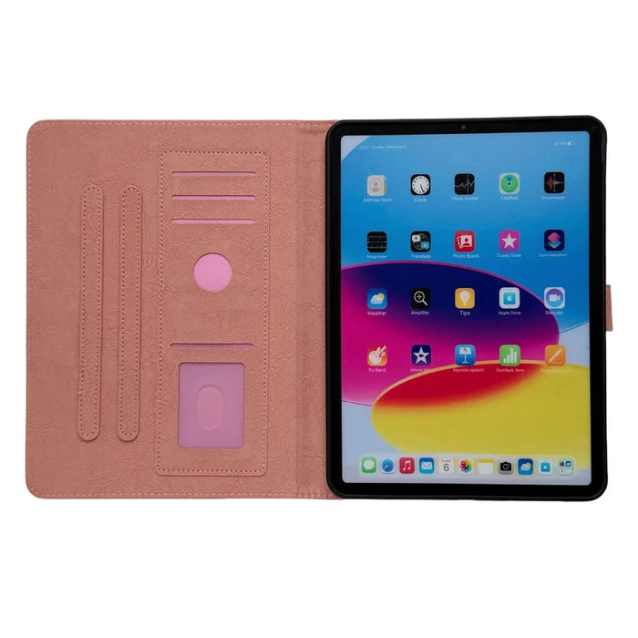 Tablet Case for iPad mini (2024)  /  (2021) Embossed Magpie Pattern TPU PU Protective Cover with Card Slots - Pink - 2