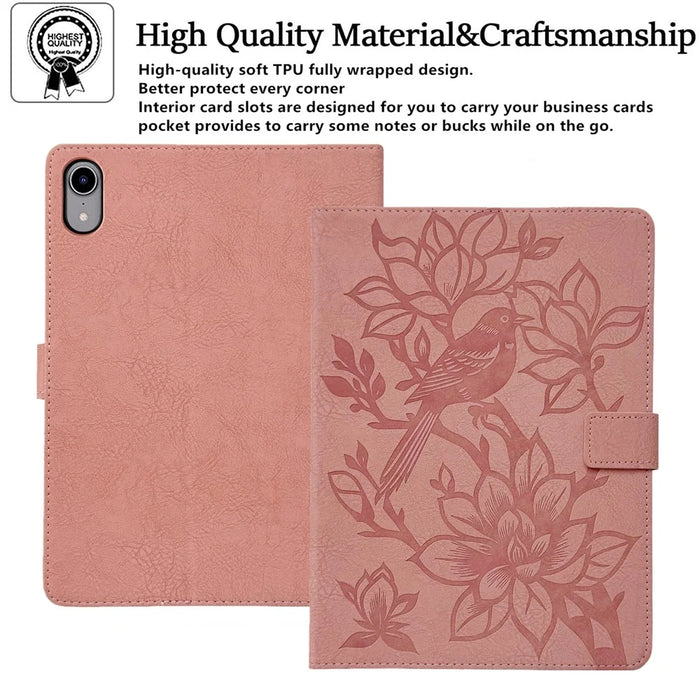 Tablet Case for iPad mini (2024)  /  (2021) Embossed Magpie Pattern TPU PU Protective Cover with Card Slots - Pink - 6