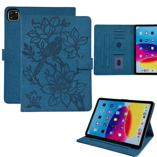 Tablet Case for iPad Pro 13 (2025)  /  (2024) Embossed Magpie Pattern TPU PU Protective Cover with Card Slots - Blue - 1