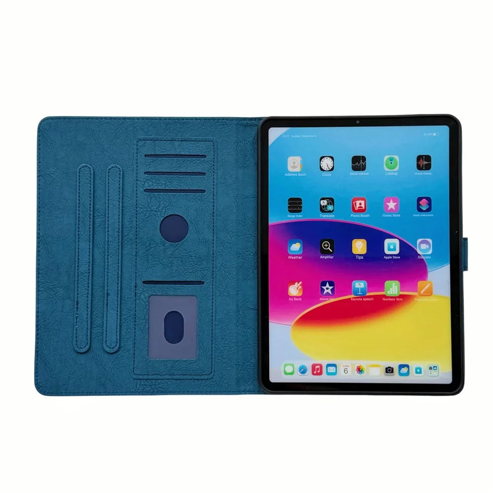 Tablet Case for iPad Pro 13 (2025)  /  (2024) Embossed Magpie Pattern TPU PU Protective Cover with Card Slots - Blue - 2