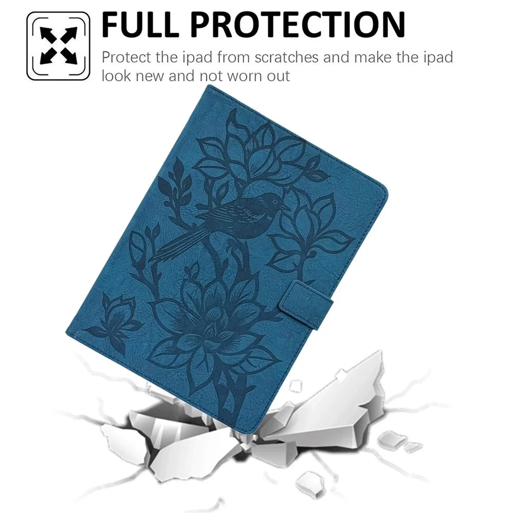 Tablet Case for iPad Pro 13 (2025)  /  (2024) Embossed Magpie Pattern TPU PU Protective Cover with Card Slots - Blue - 5