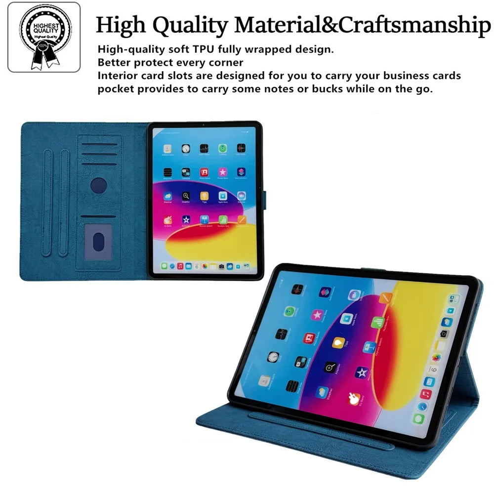 Tablet Case for iPad Pro 13 (2025)  /  (2024) Embossed Magpie Pattern TPU PU Protective Cover with Card Slots - Blue - 7
