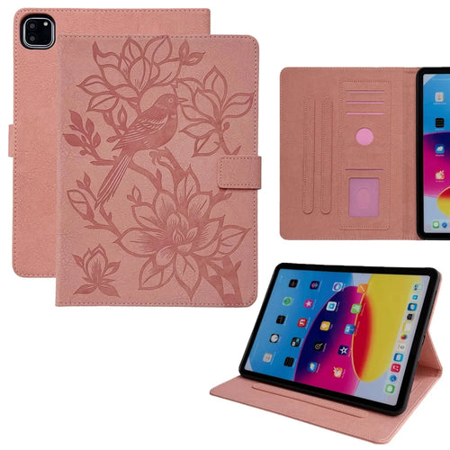 Tablet Case for iPad Air 13 (2026)  /  (2025)  /  (2024)  /  Pro 12.9 (2021)  /  (2020)  /  (2018) Embossed Magpie Pattern TPU PU Protective Cover with Card Slots - Pink - 1