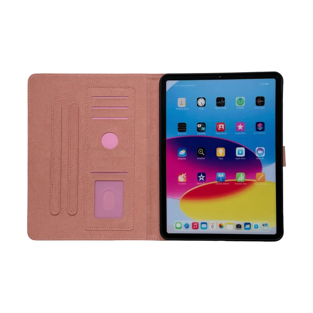 Tablet Case for iPad Air 13 (2026)  /  (2025)  /  (2024)  /  Pro 12.9 (2021)  /  (2020)  /  (2018) Embossed Magpie Pattern TPU PU Protective Cover with Card Slots - Pink - 2