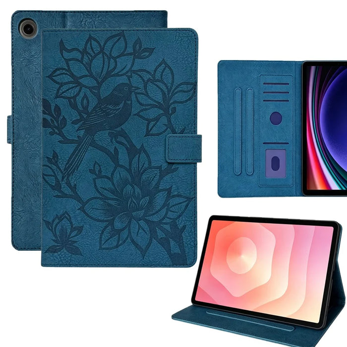 Tablet Case for Samsung Galaxy Tab A11  /  A9 Embossed Magpie Pattern TPU PU Protective Cover with Card Slots - Blue - 1