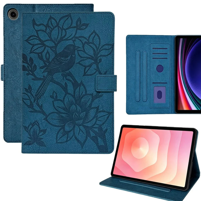 Tablet Case for Samsung Galaxy Tab A8 10.5 (2022)  /  (2021) Embossed Magpie Pattern TPU PU Protective Cover with Card Slots - Blue - 1