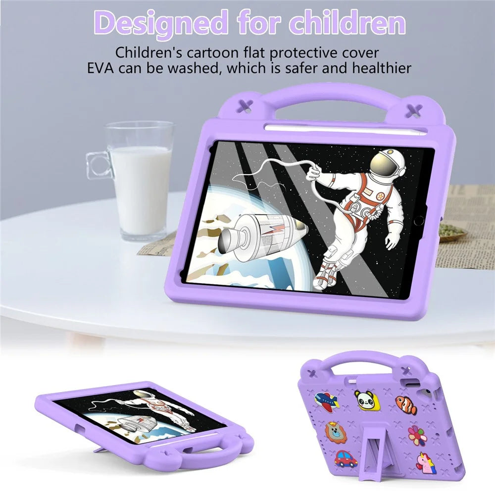 For iPad 10.2 (2021) / (2019) / (2020) Portable EVA Case Shockproof Tablet Cover Anti-Scratch Case with Kickstand - Purple - 2