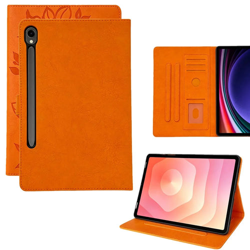 Tablet Case for Samsung Galaxy Tab S10 Lite / S10 FE+ / S9 FE / S9 Embossed Magpie Pattern TPU PU Protective Cover with Card Slots - Orange - 1