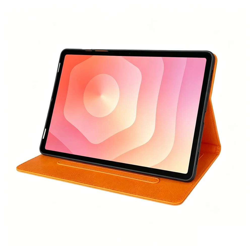 Tablet Case for Samsung Galaxy Tab S10 Lite / S10 FE+ / S9 FE / S9 Embossed Magpie Pattern TPU PU Protective Cover with Card Slots - Orange - 2