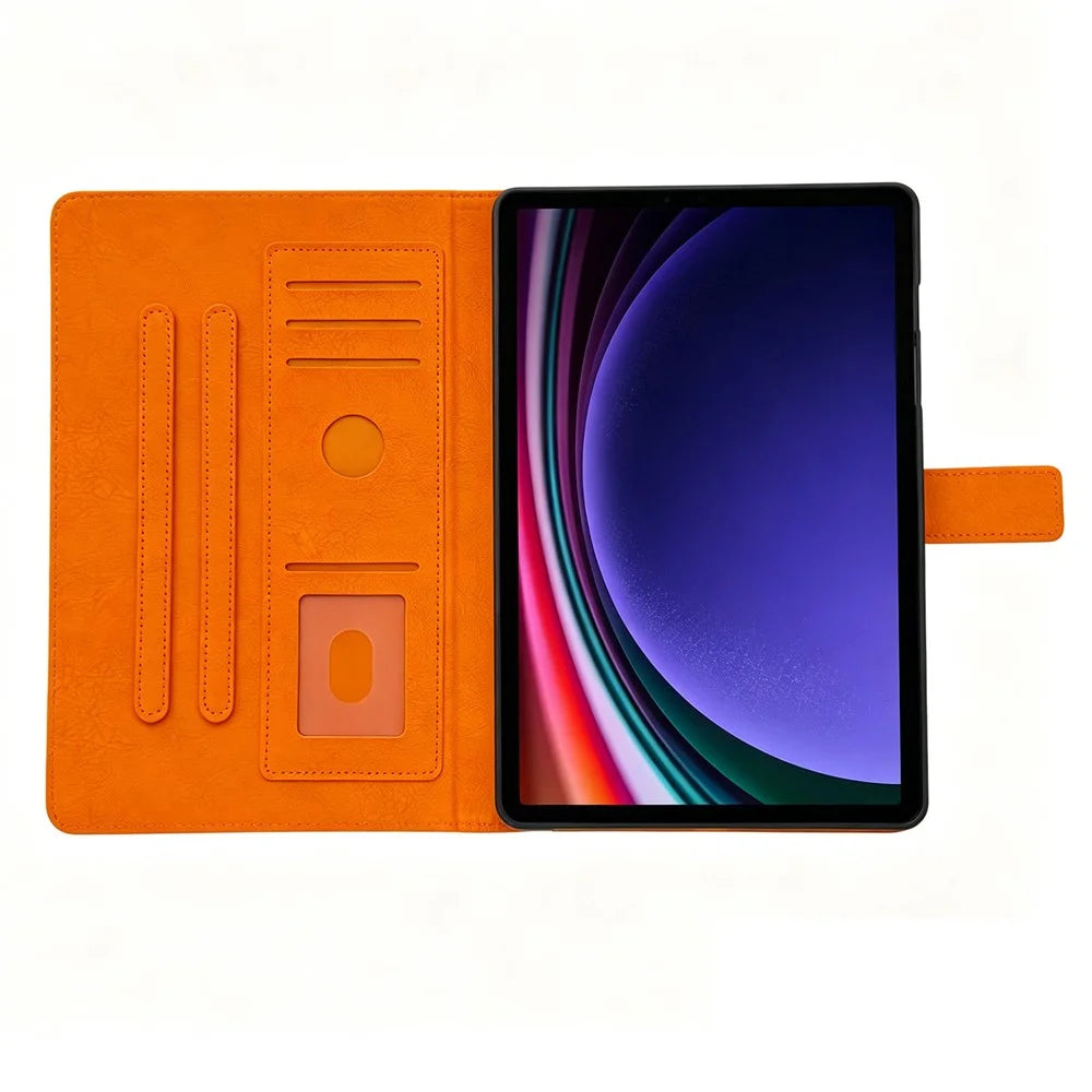 Tablet Case for Samsung Galaxy Tab S10 Lite / S10 FE+ / S9 FE / S9 Embossed Magpie Pattern TPU PU Protective Cover with Card Slots - Orange - 4