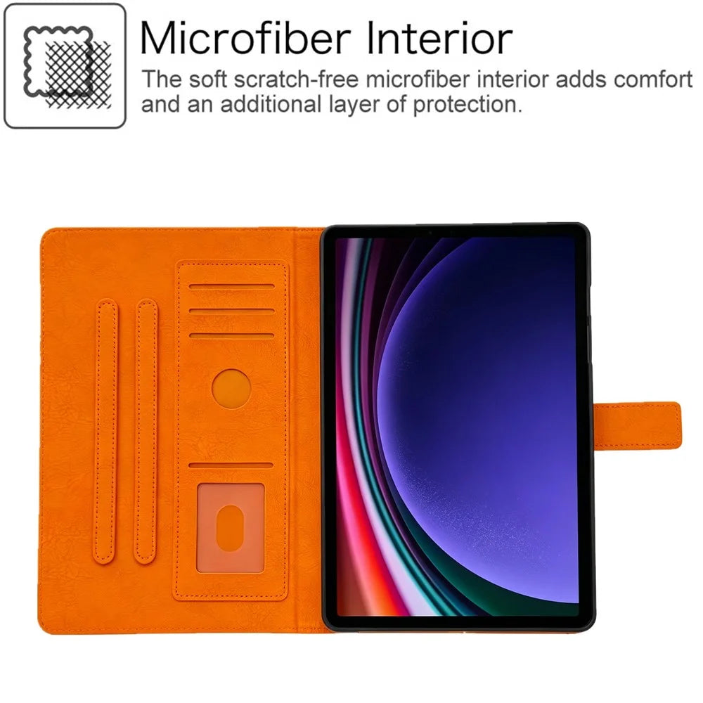 Tablet Case for Samsung Galaxy Tab S10 Lite / S10 FE+ / S9 FE / S9 Embossed Magpie Pattern TPU PU Protective Cover with Card Slots - Orange - 5