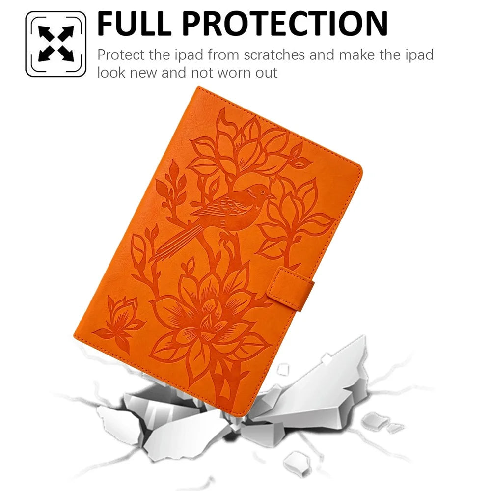 Tablet Case for Samsung Galaxy Tab S10 Lite / S10 FE+ / S9 FE / S9 Embossed Magpie Pattern TPU PU Protective Cover with Card Slots - Orange - 6