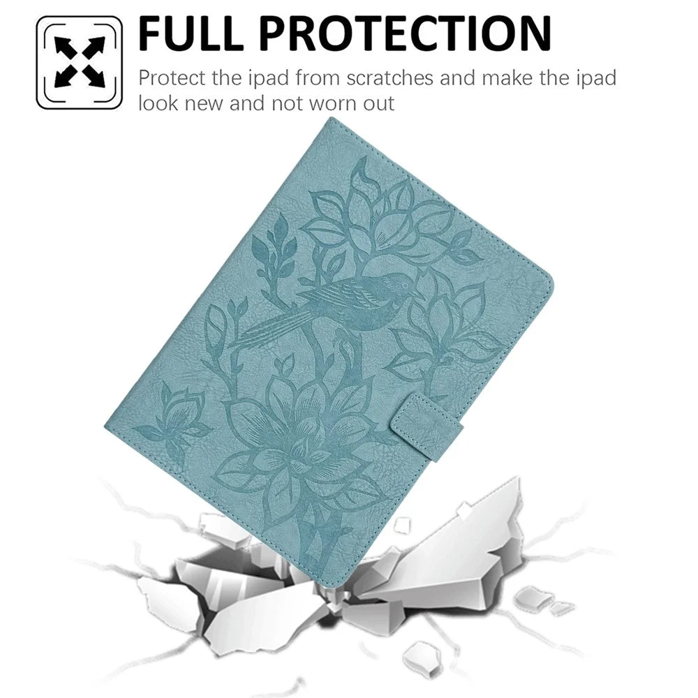 Tablet Case for iPad 10.2 (2021) / (2020) / (2019) / iPad Air 10.5 inch (2019) / Pro 10.5-inch (2017) Embossed Magpie Pattern TPU PU Cover with Card Slots - Misty Blue - 5