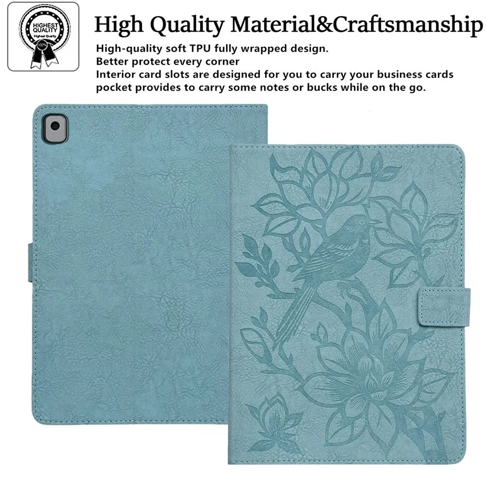 Tablet Case for iPad 10.2 (2021) / (2020) / (2019) / iPad Air 10.5 inch (2019) / Pro 10.5-inch (2017) Embossed Magpie Pattern TPU PU Cover with Card Slots - Misty Blue - 6
