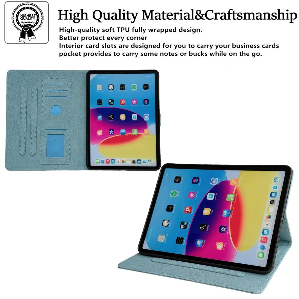 Tablet Case for iPad 10.2 (2021) / (2020) / (2019) / iPad Air 10.5 inch (2019) / Pro 10.5-inch (2017) Embossed Magpie Pattern TPU PU Cover with Card Slots - Misty Blue - 7