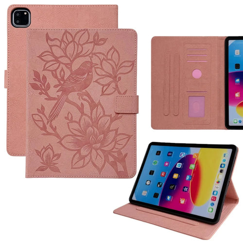 Tablet Case for iPad Air 11 (2026) / (2025) / (2024) / Air (2022) / (2020) / iPad Pro 11 (2022) / (2021) / (2020) / (2018) Embossed Magpie Leather Cover with Card Slots - Pink - 1